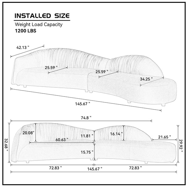 English Elm 145.67'' Mid-Century Green Upholstered Sofa With Right-Facing Chaise For Stylish Living Spaces & Comfort W876S00323