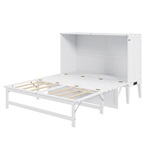 English Elm Queen Murphy Bed with Shelf & Built-In USB Charging Station, Space-Saving White Wall Cabinet Design SM000338AAK