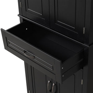 English Elm Bathroom Tall Storage Cabinet with Doors and Drawer, Adjustable Shelf, Anti-Tip Safety, MDF Finish Black N725P210330B