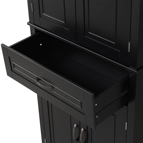 English Elm Bathroom Tall Storage Cabinet with Doors and Drawer, Adjustable Shelf, Anti-Tip Safety, MDF Finish Black N725P210330B