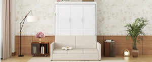 English Elm Queen Murphy Bed with Linen Cushion Sofa Folds Flat for Studio or Guest Room White LP000891AAK-1