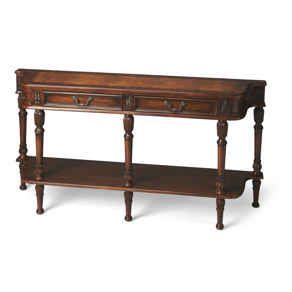 Butler Specialty Butler Merrion 60" Rectangular Console Table in Medium Brown Cherry Veneer with 2 Drawers & Shelf, Traditional Design 872101
