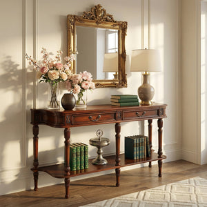 Butler Specialty Butler Merrion 60" Rectangular Console Table in Medium Brown Cherry Veneer with 2 Drawers & Shelf, Traditional Design 872101