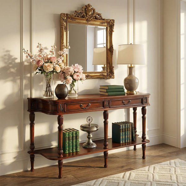 Butler Specialty Butler Merrion 60" Rectangular Console Table in Medium Brown Cherry Veneer with 2 Drawers & Shelf, Traditional Design 872101
