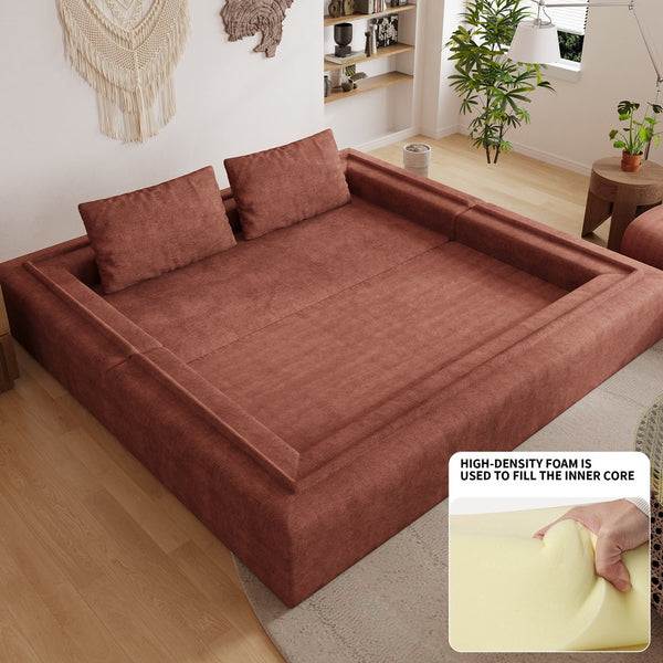 English Elm Sofa Convertible Memory Foam Sleeper Couch with Rectangle Pillow & Removable Cushions, Modern Chenille Lounge for Bedroom Orange W3670P355577