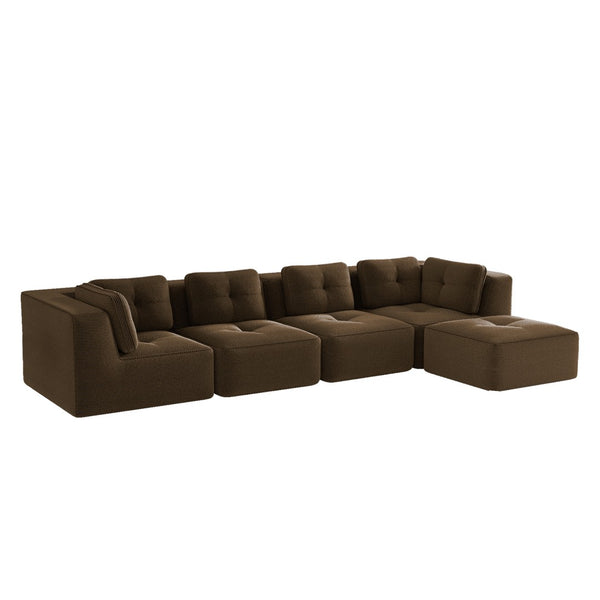 English Elm Modern Corduroy Sectional Sofa with Tufted Cushions Deep Seat and Movable Ottoman Brown W714S01811