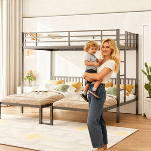 English Elm Triple Triple Bunk Bed for Kids - Metal 3-Twin Convertible Set, Detachable, Durable, Space-Saving Design W3752S00001