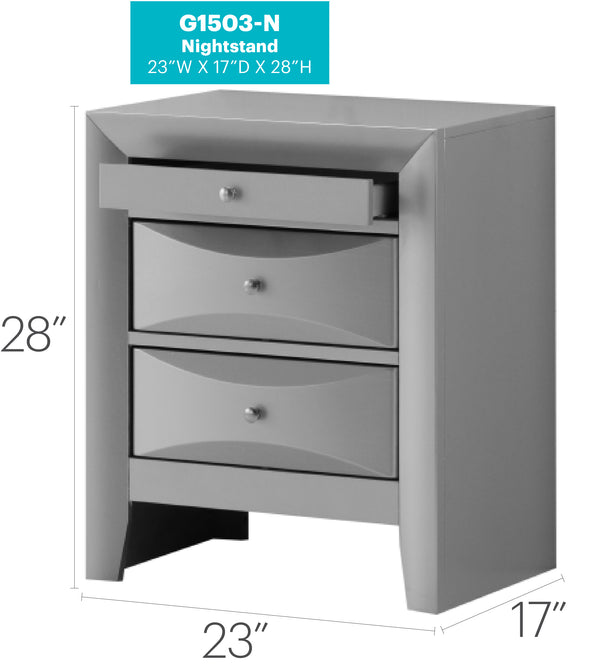 English Elm Elegant Silver Nightstand with 3 Spacious Drawers, Curved Fronts, No Assembly, Compact Stylish Accent Piece Champagne 32 L x 25 W x 19 H B078118240