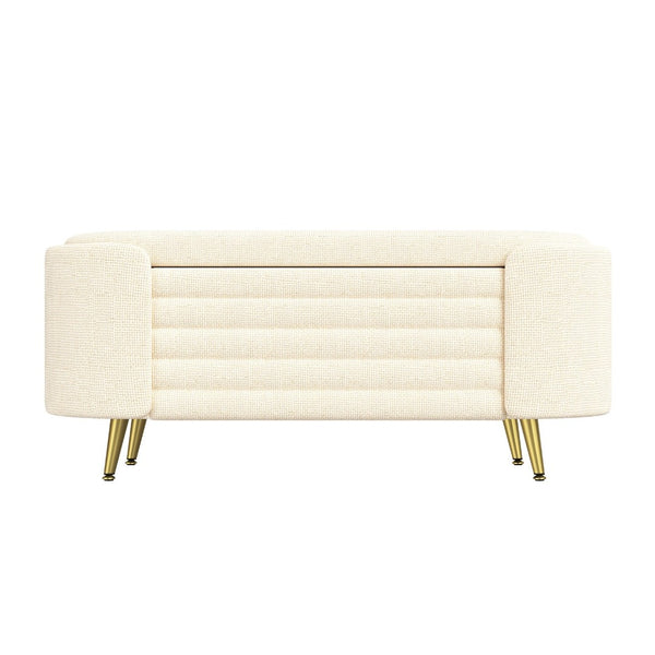 English Elm Modern Boucle Tufted Storage Ottoman Bench with Gold Legs for Bedroom or Entryway Beige N719P305628A