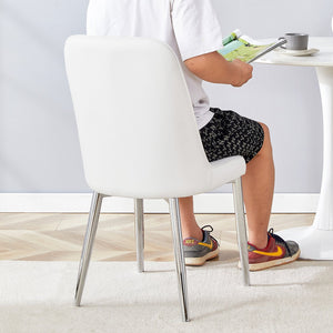 English Elm 4 Modern Dining Chairs White+Silver – Ergonomic PU Leather Cushions, Sturdy Metal Legs, Anti-Slip Pads, Easy Assembly (Set) W1151P295414