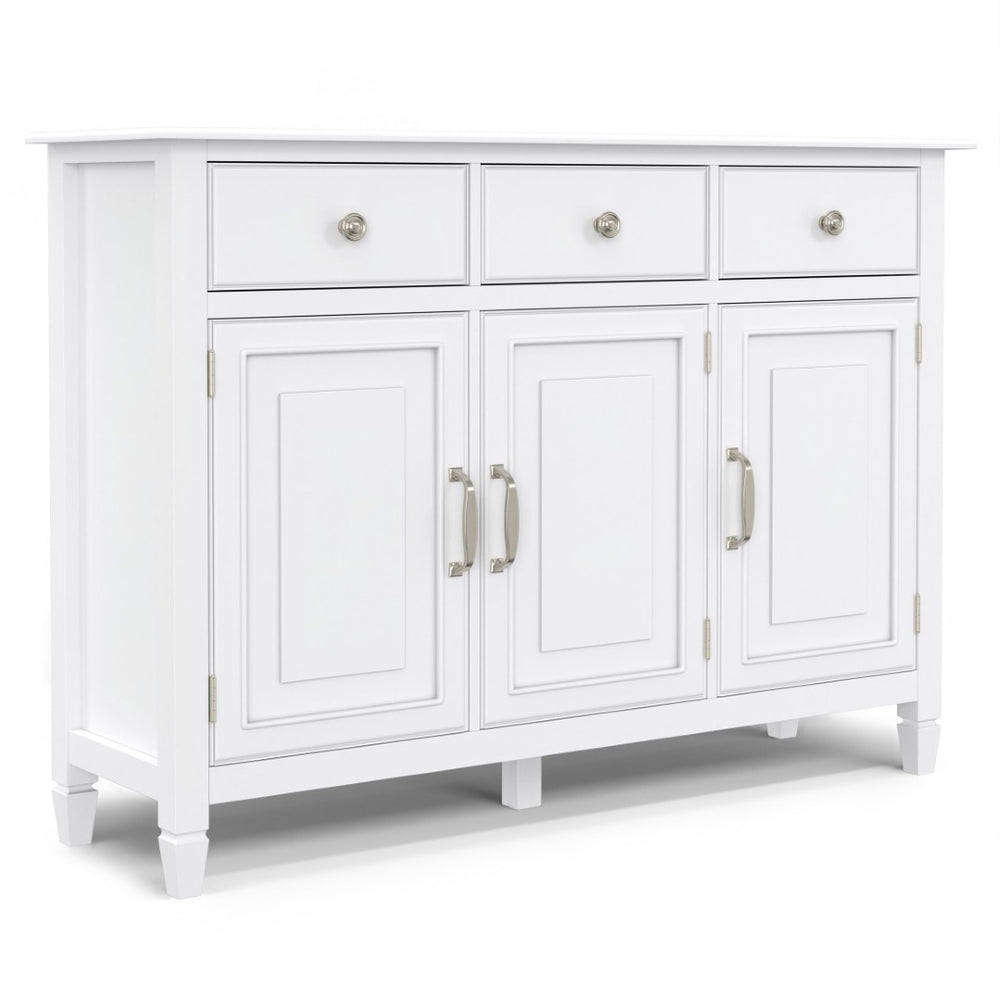 English Elm Connaught Solid Pine Entryway Cabinet White Lacquer Finish with Drawers and Shelves B136P436039