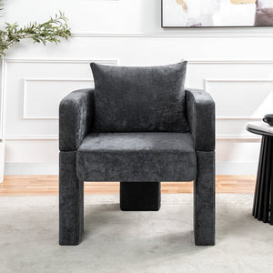 English Elm Modern Chenille 3-Leg Dining Chair with Ergonomic Arms and Removable Pillow, Supportive Comfy Accent Seating for Small Spaces Grey 31.5 L x 27.76 W x 15.16 H W1716P280599