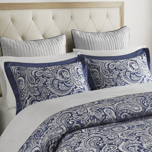 English Elm 12 Piece Aubrey Comforter Set Queen with Cotton Sheets Jacquard Paisley Blue Silver Sheen Elegance Navy 24.02 L x 18.9 W x 15.35 H B03597014