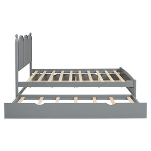 English Elm Queen Size Platform Bed With Trundle & 2 Large Drawers - Elegant Gray Storage Solution For Bedrooms N820S00025E-GIGA