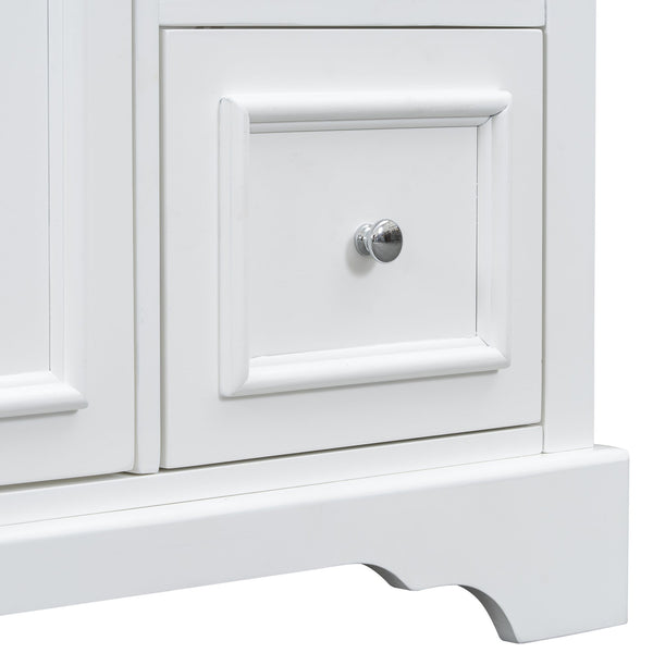 English Elm 36'' Transitional Bathroom Vanity with Ceramic Sink, Solid Wood Frame, Adjustable U-Shelf & Soft-Close Doors White N729P292966K