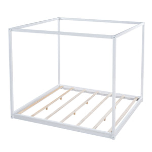 English Elm King Canopy Platform Bed with Support Legs, Sturdy Pine & MDF Slat Base for Cool, Fresh Mattress White WF309290AAK