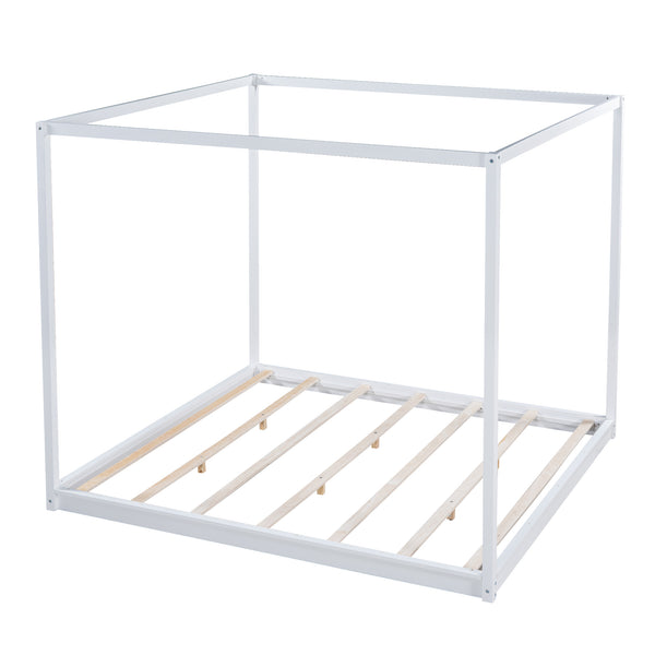 English Elm King Canopy Platform Bed with Support Legs, Sturdy Pine & MDF Slat Base for Cool, Fresh Mattress White WF309290AAK