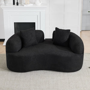 English Elm 66.93 Inch Curved Teddy Velvet Loveseat Sculptural Compact Sofa for Apartments Black W3612P406628
