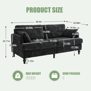 English Elm Modern chenille 2-seater sofa with LED lighting, USB charging, storage pocket, sturdy wood legs Black W395P318548