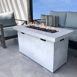 English Elm 25" Fiber-Reinforced Concrete Propane Outdoor Fire Pit Table with Hidden Tank, Cover, Lava Rocks, Weather-Resistant Gray B120P203038