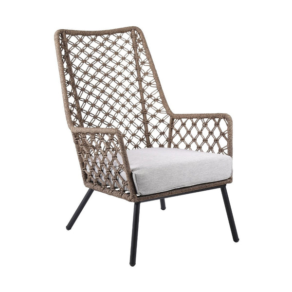 English Elm Marco Handcrafted Rope Woven Steel Lounge Chair Powder Coated for Patio or Living Room B2736P464889