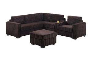English Elm Contemporary Corduroy L-shaped Sectional with Usb Console Ottoman Included Coffee B011S02216