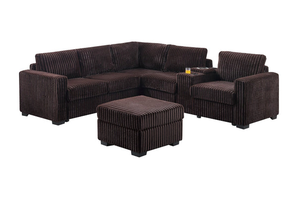 English Elm Contemporary Corduroy L-shaped Sectional with Usb Console Ottoman Included Coffee B011S02216