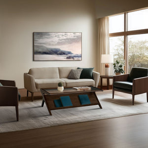 English Elm Wood and Tempered Glass Mid-century Coffee Table with Open Shelf for Living Room B035P408395