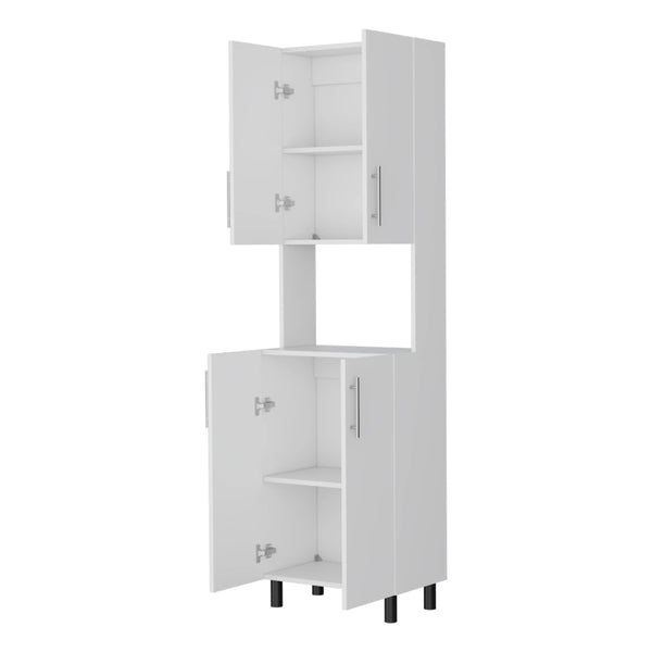 English Elm White Double Cabinet Pantry with Open Shelves & 4 Doors — Tall 76.8" Slim White Storage Organizer B062P290273