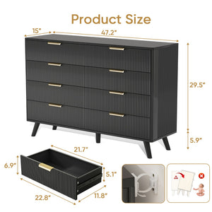 English Elm 6 Drawer Fluted Wood Dresser Natural Finish Compact Chest for Nursery or Bedroom Black T3773P415549