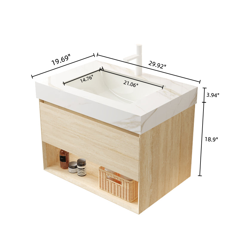 English Elm FRIGGA 30" Floating Bathroom Vanity with Calacatta Gold Sintered Stone Top, LED Sensor, Plywood Cabinet W2615S00293