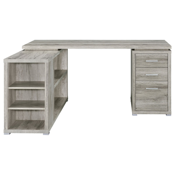 English Elm Tona Grey Driftwood L-Shape Desk with 3 Smooth-Glide Drawers, 5 Shelves & Coastal Rustic Charm B062P333440
