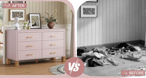English Elm 6-drawer Double Dresser Solid Wood Legs Mid-century Modern Bedroom Storage Cabinet Pink W1445S00009