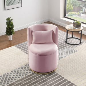 English Elm 360° Velvet Swivel Accent Chair with Hidden Storage, Gold Metal Base, Curved Modern Pink Seat W1420P372917