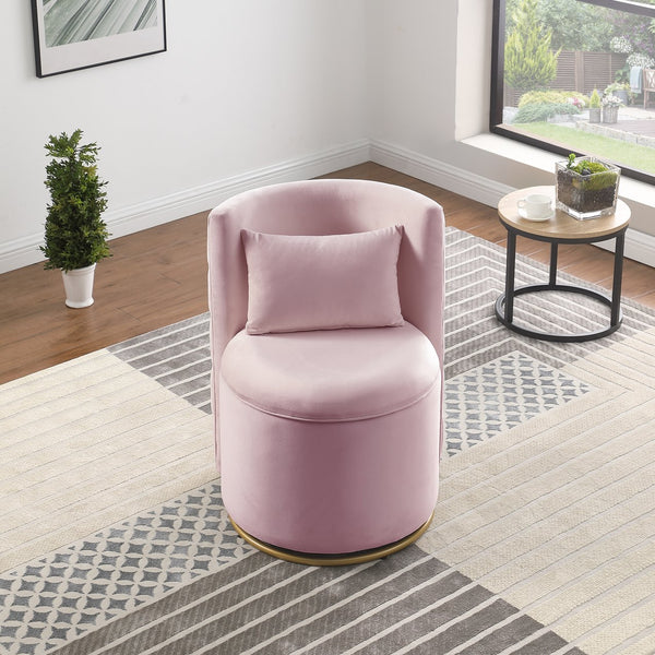 English Elm 360° Velvet Swivel Accent Chair with Hidden Storage, Gold Metal Base, Curved Modern Pink Seat W1420P372917