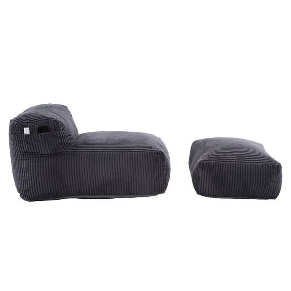 English Elm Big Corduroy Lounger Bean Bag with Ottoman Memory Foam Fill for Living Room Dark Gray W395P435355