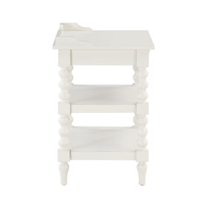 English Elm Aria Antique White Nightstand with Pull-Out Tray, Two Shelves & Spool Turned Legs — Vintage Chic B050P376971