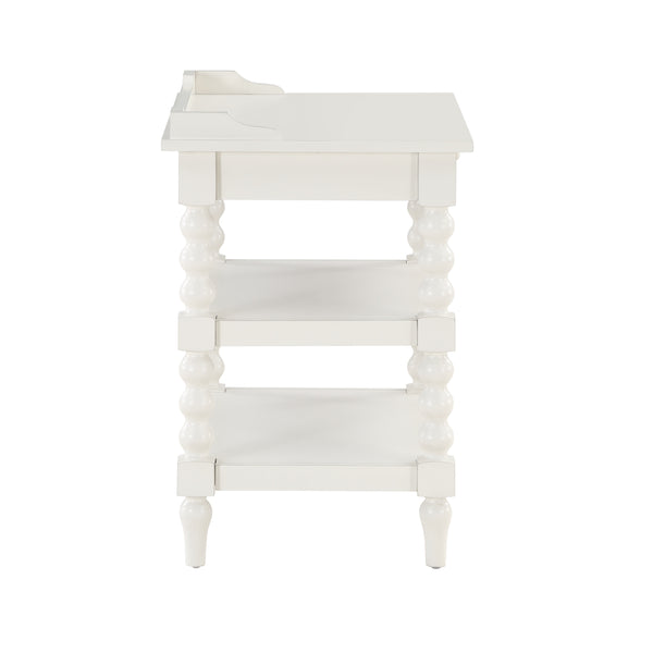 English Elm Aria Antique White Nightstand with Pull-Out Tray, Two Shelves & Spool Turned Legs — Vintage Chic B050P376971