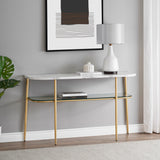 English Elm Walker Edison - Modern Minimal Curved Faux Marble Entry Table – Grey Vein Cut Marble / Gold