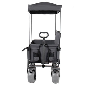 English Elm 3-in-1 Collapsible Wagon with Canopy Bench Tabletop and All-terrain Wheels for Camping Gray W2932P417652