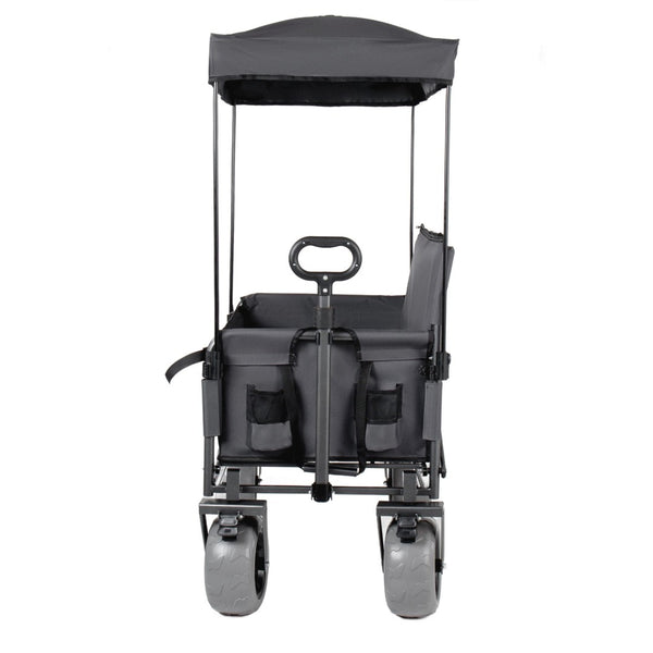 English Elm 3-in-1 Collapsible Wagon with Canopy Bench Tabletop and All-terrain Wheels for Camping Gray W2932P417652