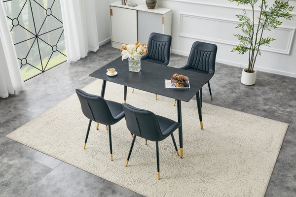 English Elm Modern Sintered Stone Rectangular Dining Table with Metal Legs for Four Seats Dark Gray W3493S00014