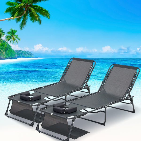 English Elm Face Down Tanning Chaise with Prone Cutouts Foldable Teslin Outdoor Recliner 2 Pack Black W3162P449076