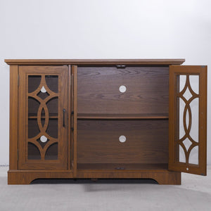English Elm 48.66" Wide Tempered Glass Door Buffet Sideboard with Adjustable Shelves Dark Finish Dark Oak W2899P372745