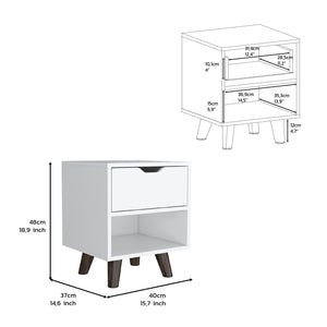 English Elm Modern Nightstand With Stylish Wooden Legs, Spacious Drawer & Open Shelf For Organized Living B097132941