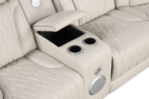 English Elm Jazmina Power Reclining Sectional with Led Lighting Bluetooth Speakers and Usb Charging Ports White B2749S00270