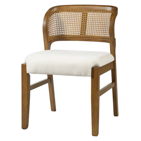 English Elm Mid-century Modern Rattan Cane Back Dining Chair Set Rubberwood Frame Upholstered Seat N768P437928W