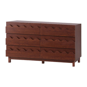 English Elm 60" Wave Front Six Drawer Dresser Sculptural Engineered Wood Media Console for Bedroom Walnut N739S0000011D