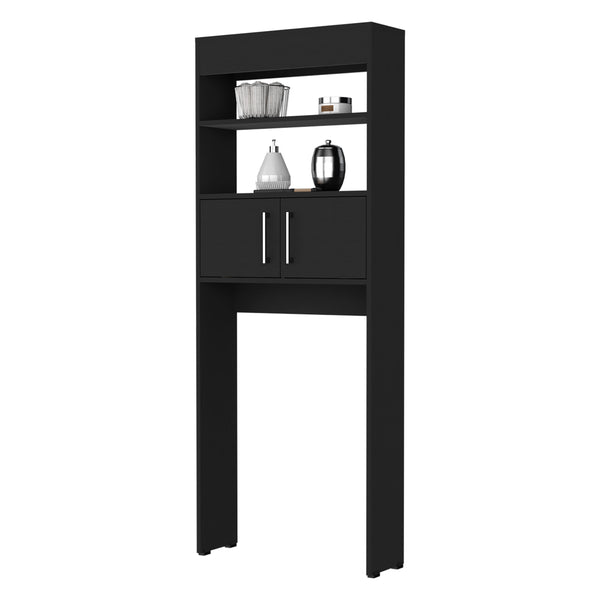 English Elm Valencia Black Over-The-Toilet Cabinet with Double Doors, 2 Shelves, Engineered Wood, 24.56"W x 8"D x 63"H B128P148820