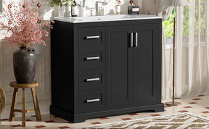 English Elm 36" Modern Bathroom Vanity with Ceramic Sink, Soft-Close Doors, 3 Drawers & Ample Storage for Small Baths Black N729P280194B
